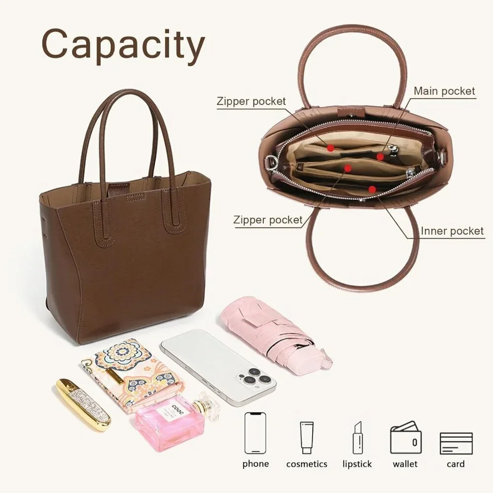 Genuine Leather Tote Bag Women's Shoulder Crossbody Purse Organizer